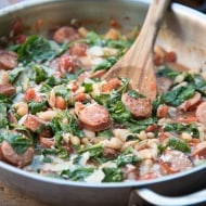 Skillet Sausage and White Beans with Spinach
