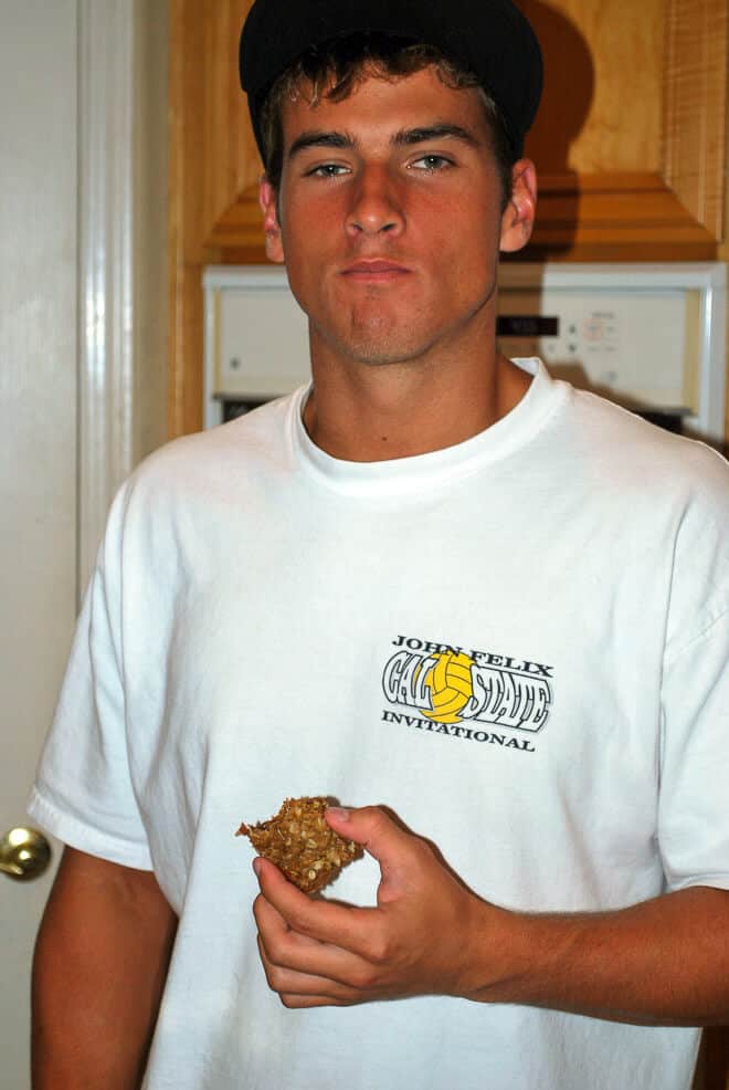 Valerie's son, Connor, eating one of the Caramel Oat Bars.