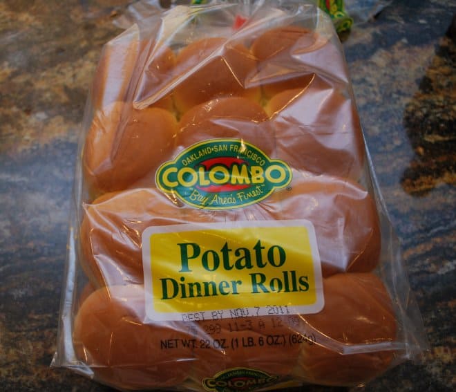 A package of Potato Dinner Rolls on the kitchen counter.
