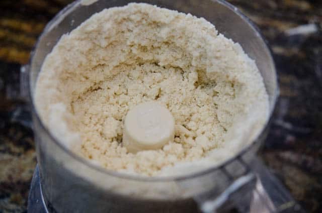 After the mixture has been pulsed in the food processor it resembles coarse crumbs.