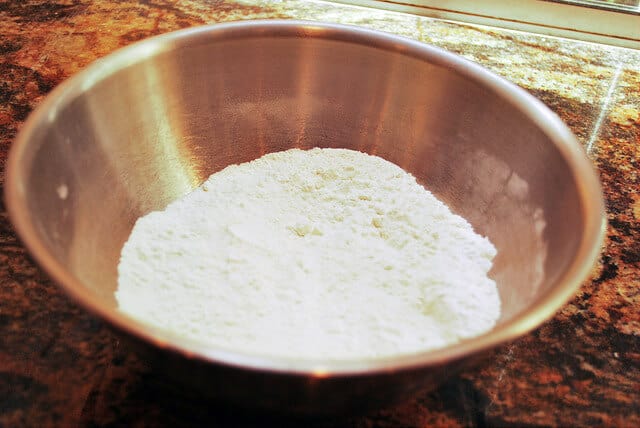 Flour, baking powder and salt are combined in a medium bowl.
