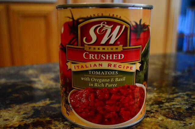 Close up view of the italian style crushed tomatoes.