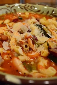 A bowl of Minestrone soup.