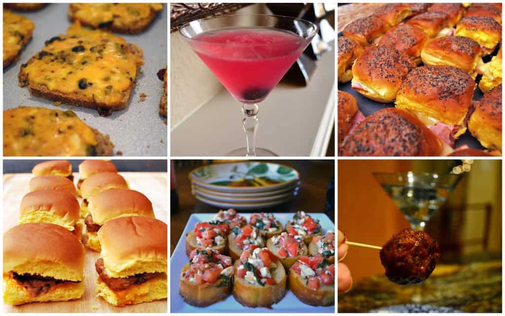 A collage of different small bite foods.