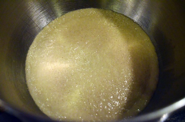 The yeast has begun to expand and bubble.