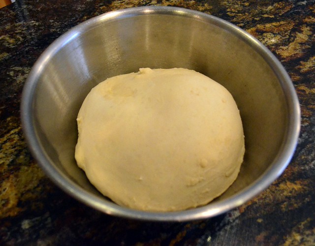 The bread dough has expanded over time.