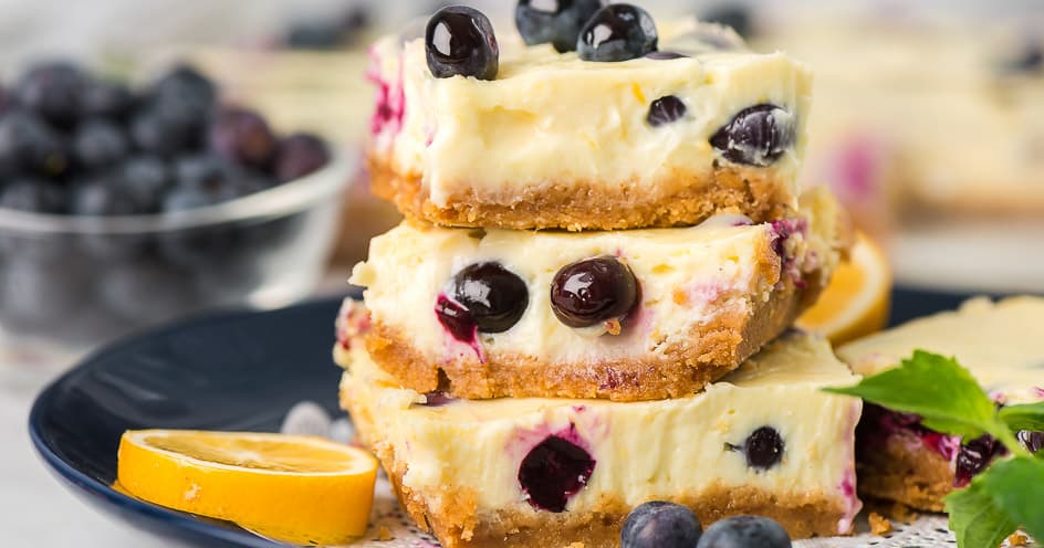 Lemon Blueberry Cheesecake Bars [www.fromvalerieskitchen.com]