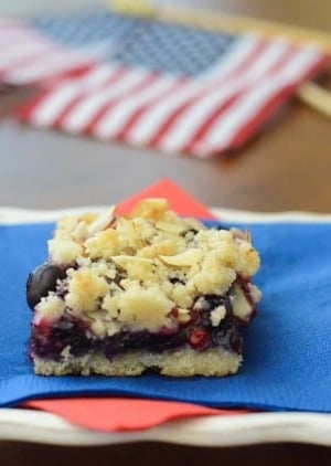 A red white and blue bar on a plate.