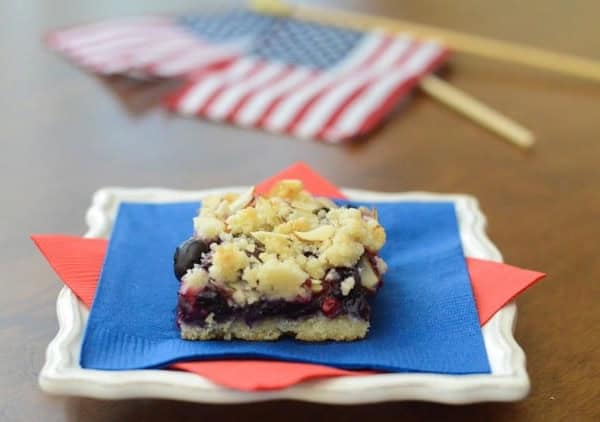 A red white and blue bar on a plate.