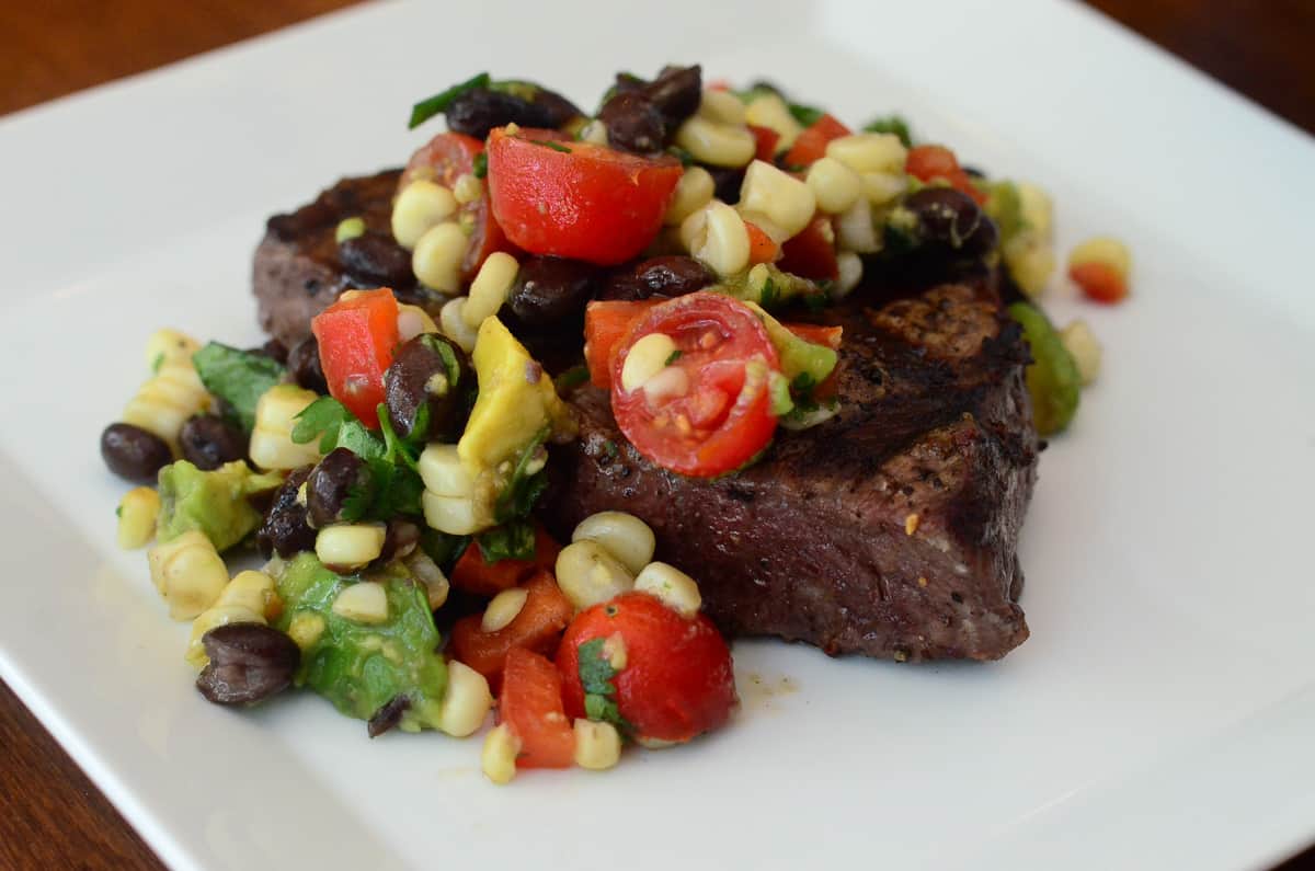 Simply Grilled Steak with Grilled Corn and Black Bean Salsa Valerie's