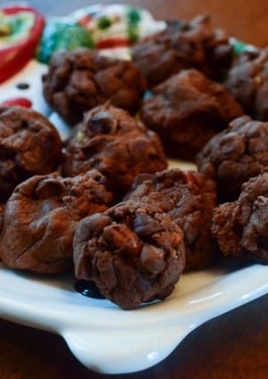 Chocolate Pecan Cookies on a cute snowman plate.