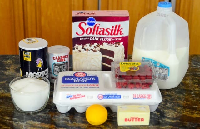All the ingredients required to make Lemon Raspberry Cupcakes.