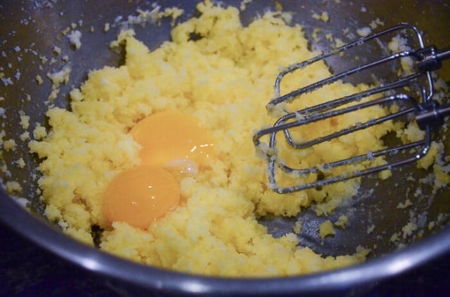 Egg yolks are added to the mixture.