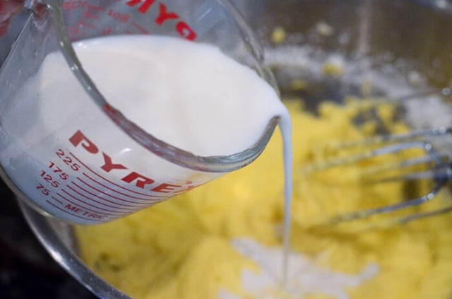 Milk is added to the mixture.