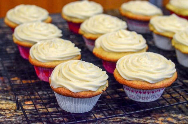 The Lemon Raspberry Cupcakes with frosting added on top.