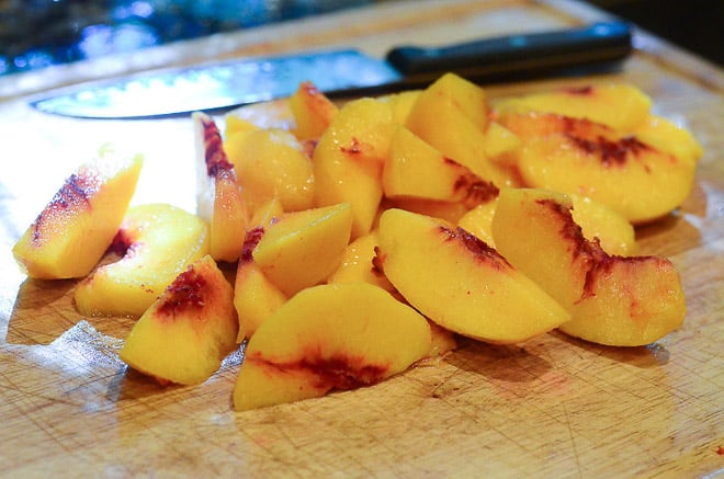 The peaches are sliced.