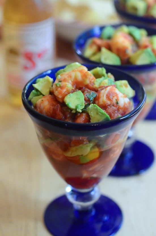 A closer view of one of the Mexican Shrimp Cocktails.