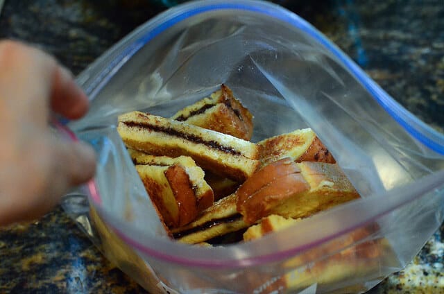 A Ziploc bag full of Nutella Stuffed French Toast Sticks.