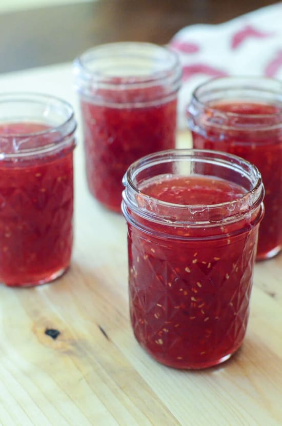Jars of Peach Raspberry Freezer Jam