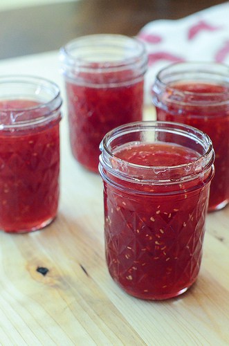 Jam in mason jars.