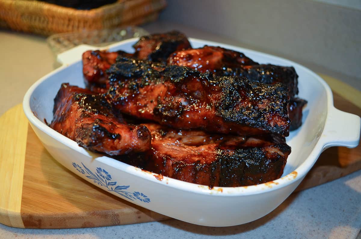 Jim's Grilled Country Style Ribs in a serving dish.