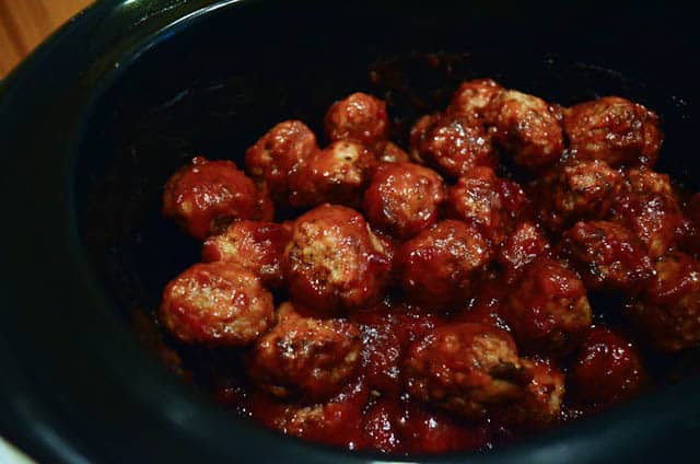 A Crock-Pot full of Crock-Pot Cocktail Meatballs.