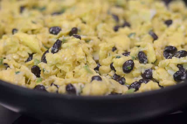 Mexican Scrambled Eggs in a skillet.