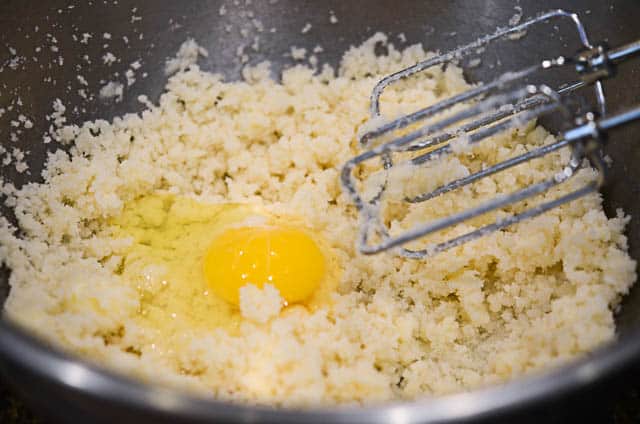 An egg is added to the butter mixture.