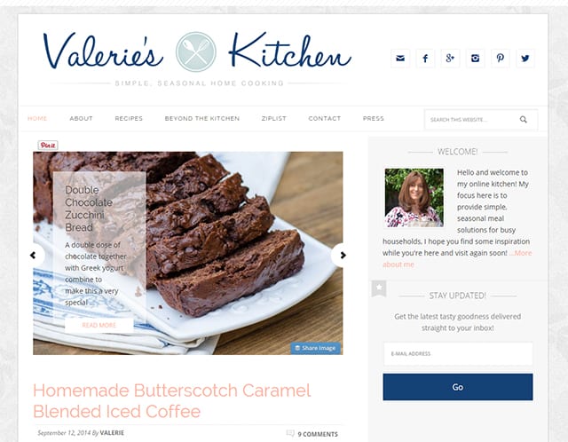 A screenshot of Valerie's Kitchen Site Design 2014