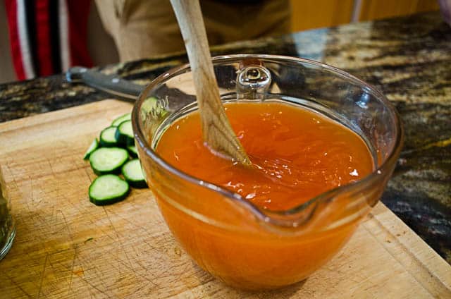 The Sriracha is added to the brine.