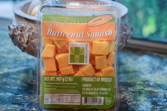 A 2 pound package of peeled, cubed butternut squash.