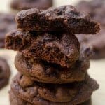 A stack of chocolate cookies.