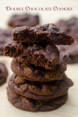 A stack of chocolate cookies.