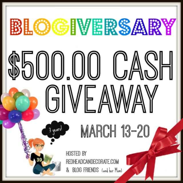 Redhead Can Decorate 3 Year Blogiversary $500 #Giveaway!