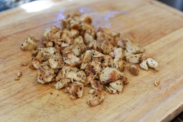 Cooked, chopped chicken.