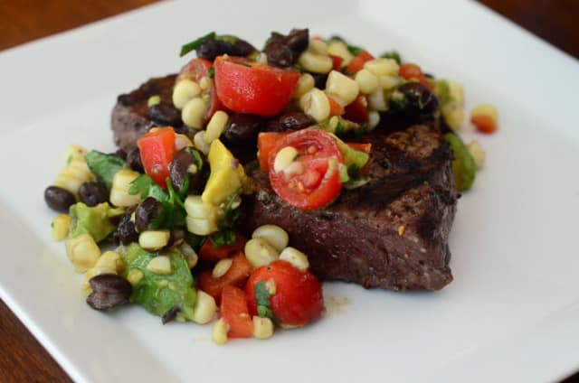 Simply Grilled Steak with Grilled Corn and Black Bean Salsa