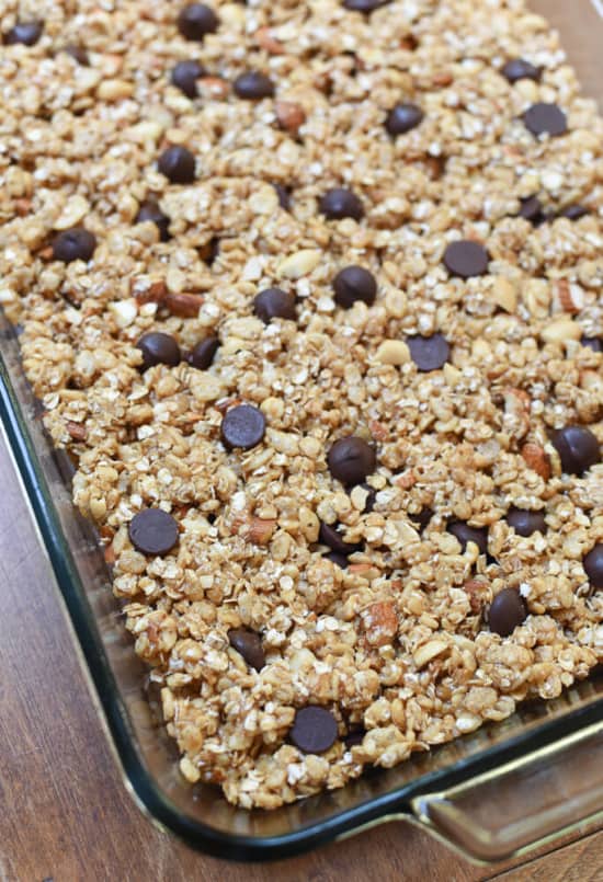 NoBake Peanut Butter Chocolate Chip Granola Bars