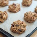 Soft baked breakfast cookies on baking sheet lined with parchment paper.
