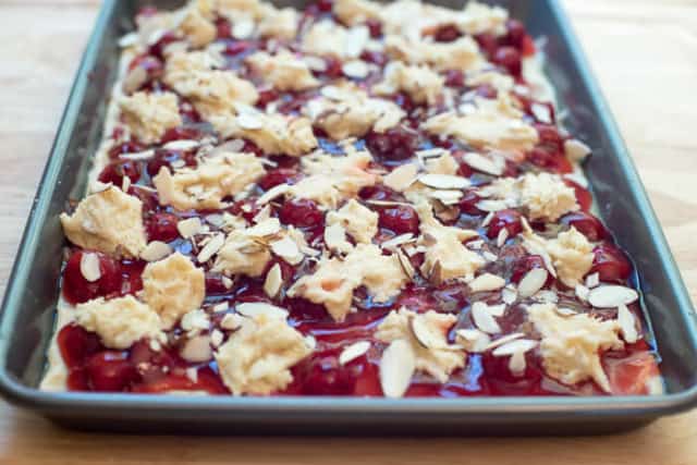 Slivered almonds are sprinkled over the top.