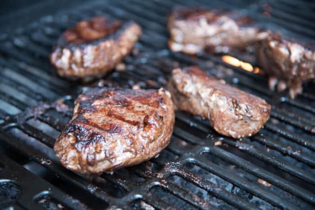 Steak on a BBQ grill.