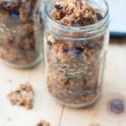 A mason jar filled with granola.