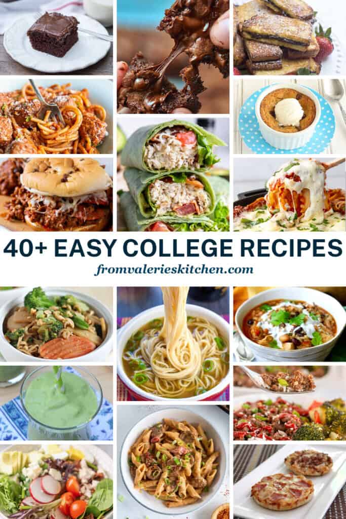 A collage of images of easy college recipes with text.