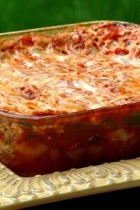 A baking dish full of lasagna.