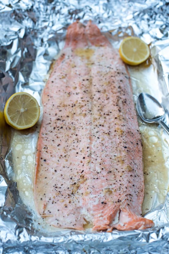 Salmon Baked in Foil with Garlic Butter Sauce