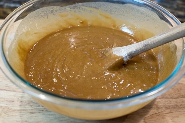 The gingerbread cake batter is all mixed together.