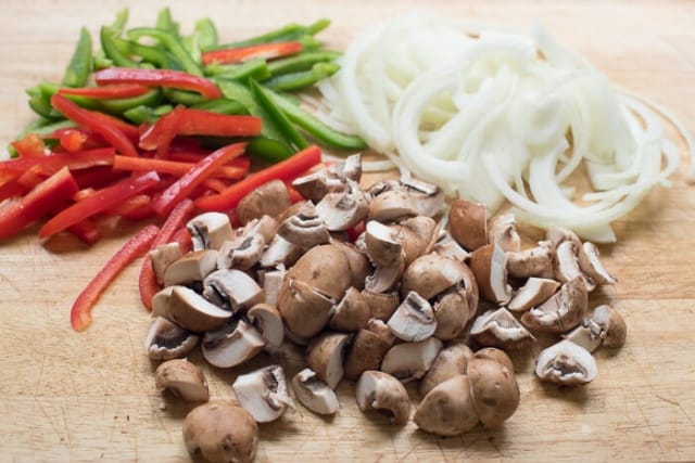 Chopped vegetables on a cutting board.