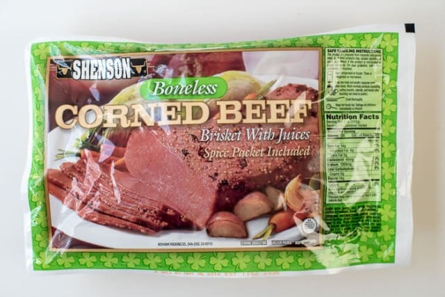 A package of Shenson Boneless Corned Beef.
