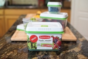 Rubbermaid FreshWorks Produce Saver on a kitchen counter.