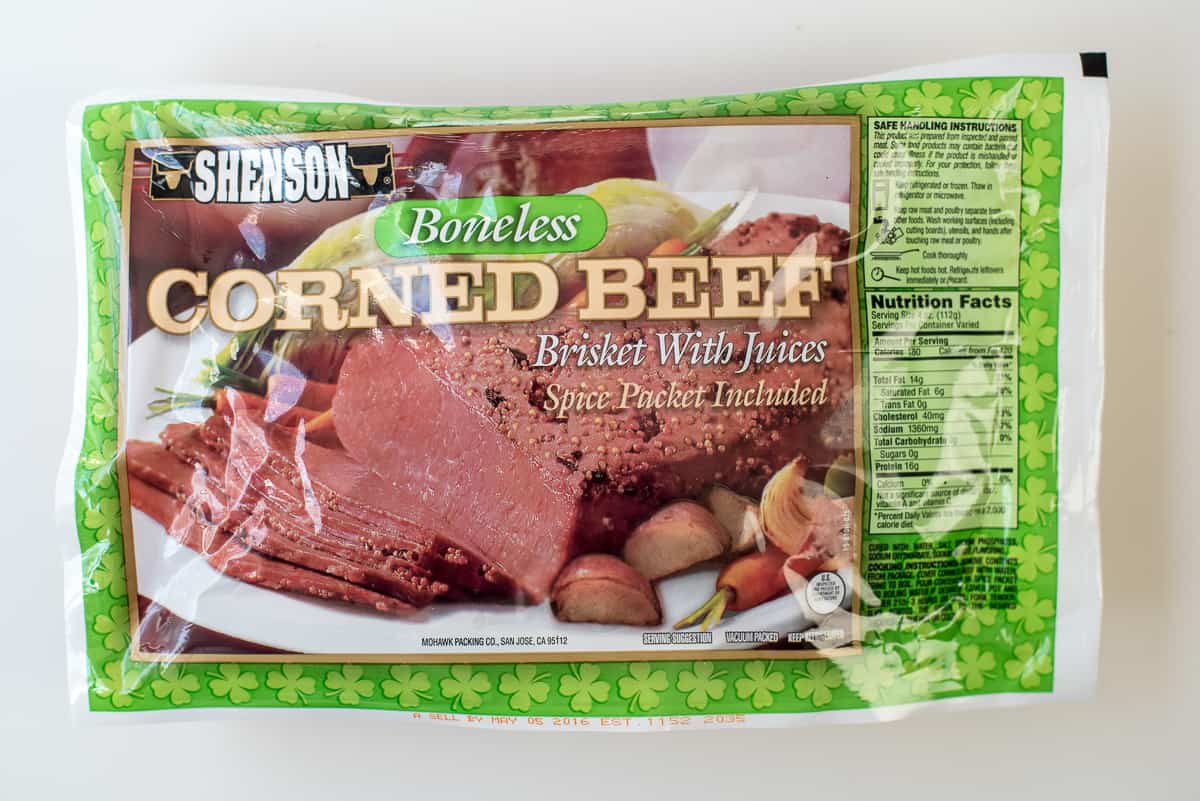 A package of Shenson's corned beef brisket.