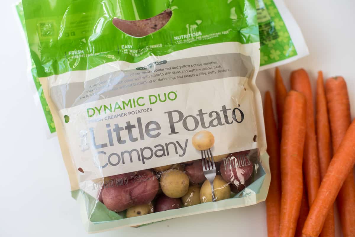 A package of Little Potato Company Dynamic Duo Potatoes and carrots.